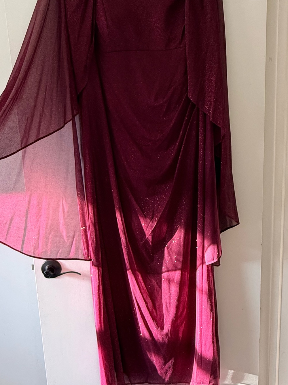 R&M Richards Burgundy Sheer Overlay Robe